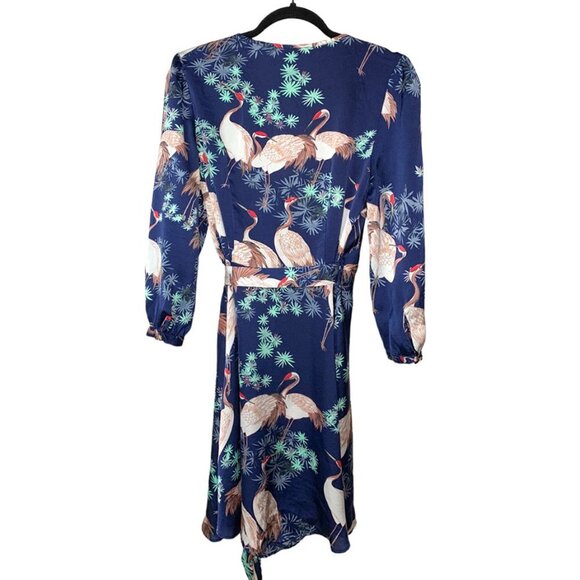 LIQUORISH RARE Tropical Crane Bird Print Wrap Dress - Picture 2 of 6